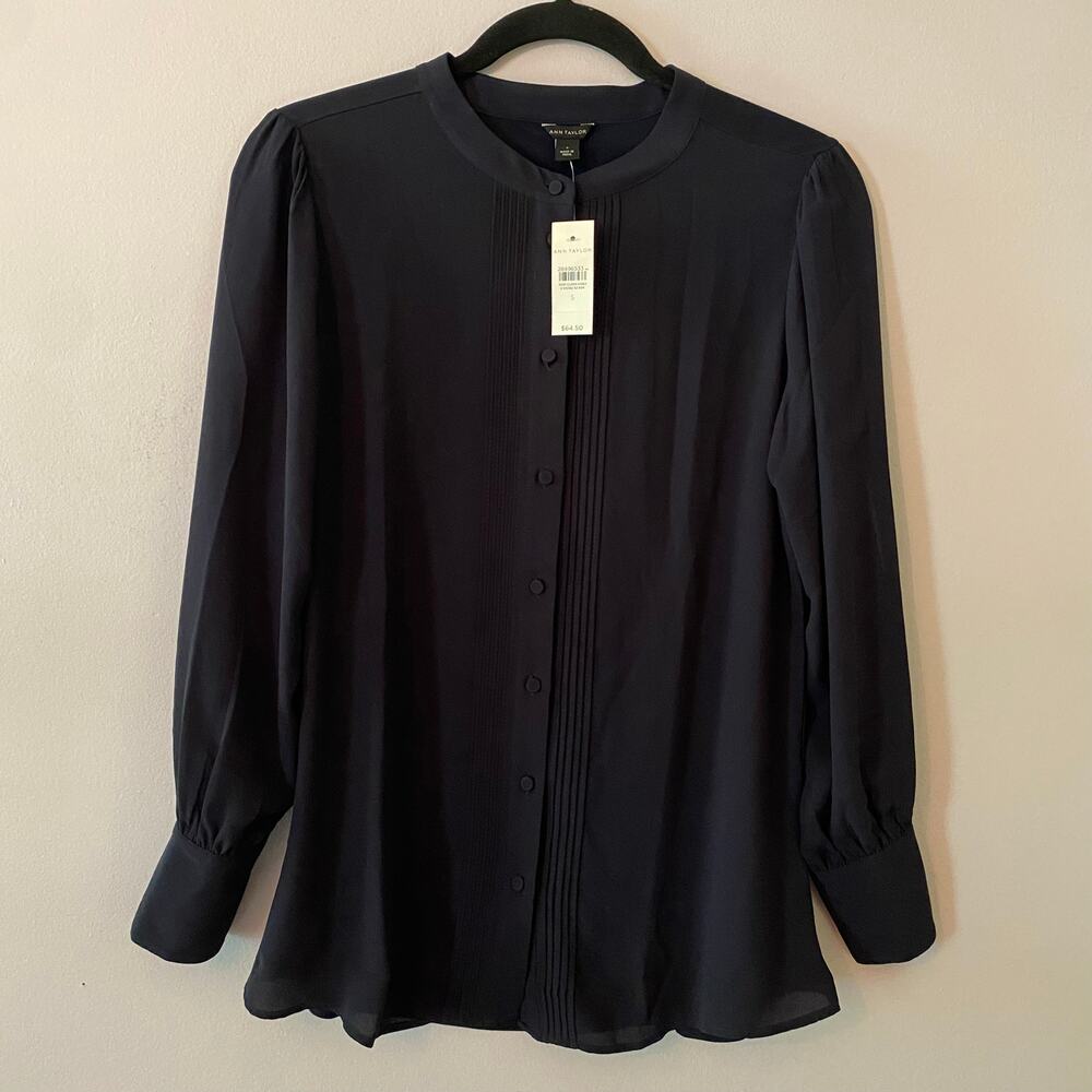 Ann Taylor Navy Pleated Blouse